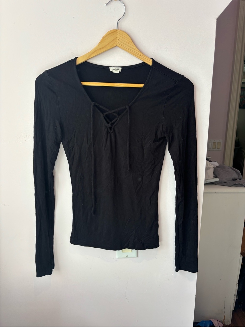 Garage Black Lace-Up Long Sleeve Top
